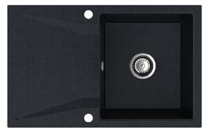 Sink Quality Obsidian, kuchyňský granitový dřez 790x500x210 mm + chromový sifon, černá skvrnitá-Brocade, SKQ-OBS.B.1KDO.X