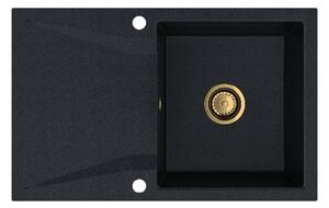 Sink Quality Obsidian, kuchyňský granitový dřez 790x500x210 mm + zlatý sifon, černá skvrnitá-Brocade, SKQ-OBS.B.1KDO.XG