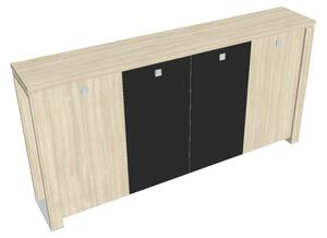 Střední šatní skříň Verno+ 260 x 46 x 130 cm, kombinované dveře, akát / černá