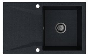 Sink Quality Obsidian, kuchyňský granitový dřez 790x500x210 mm + černý sifon, černá skvrnitá-Brocade, SKQ-OBS.B.1KDO.XB