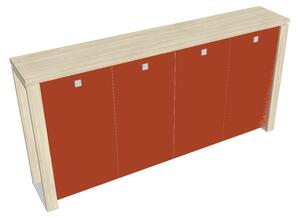 Střední šatní skříň Verno+ 260 x 46 x 130 cm, skleněné dveře, akát / oranžová