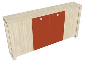 Střední šatní skříň Verno+ S 260 x 46 x 130 cm, kombinované dveře, akát / oranžová