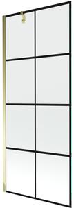 Mexen Next, vanová zástěna 1-křídlová 80 x 150 cm, fixní křídlo, 6 mm čiré sklo s černým vzorem, zlatý profil, 895-080-000-00-77-50