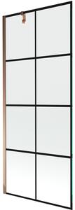 Mexen Next, vanová zástěna 1-křídlová 80 x 150 cm, fixní křídlo, 6 mm čiré sklo s černým vzorem, růžové zlato profil, 895-080-000-00-77-60