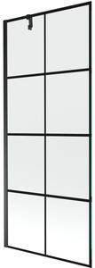 Mexen Next, vanová zástěna 1-křídlová 80 x 150 cm, fixní křídlo, 6 mm čiré sklo s černým vzorem, černý profil, 895-080-000-00-77-70