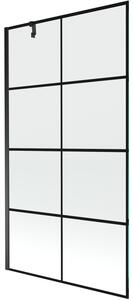 Mexen Next, vanová zástěna 1-křídlová 100 x 150 cm, fixní křídlo, 6 mm čiré sklo s černým vzorem, černý profil, 895-100-000-00-77-70