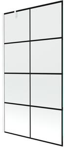 Mexen Next, vanová zástěna 1-křídlová 100 x 150 cm, fixní křídlo, 6 mm čiré sklo s černým vzorem, bílý profil, 895-100-000-00-77-20