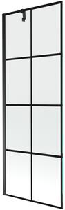 Mexen Next, vanová zástěna 1-křídlová 70 x 150 cm, fixní křídlo, 6 mm čiré sklo s černým vzorem, černý profil, 895-070-000-00-77-70