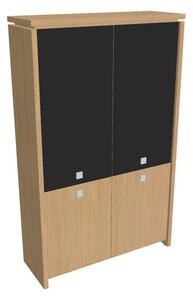 Vysoká skříň Verno 128 x 46 x 210 cm, kombinované dveře, dub světlý / černá