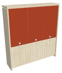 Vysoká skříň Verno 188 x 46 x 210 cm, kombinované dveře, akát / oranžová