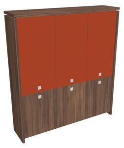 Vysoká skříň Verno 188 x 46 x 210 cm, kombinované dveře, ořech / oranžová