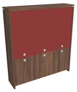 Vysoká skříň Verno 188 x 46 x 210 cm, kombinované dveře, ořech / červená