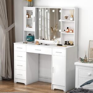 Zrcadlový stolek – bílý – výška 140 cm – materiál: MDF a sklo