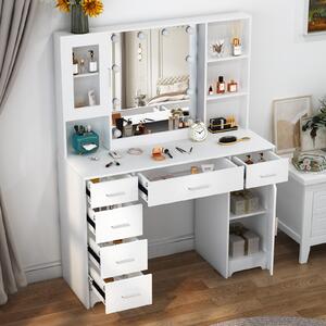 Toaletní stolek s zrcadlem - bílý - šířka 109 cm - materiál: MDF a sklo - moderní design - toaletní stolek