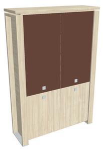 Vysoká skříň Verno+ 140 x 46 x 210 cm, kombinované dveře, akát / hnědá