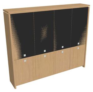 Vysoká skříň Verno 248 x 46 x 210 cm, kombinované dveře, dub světlý / černá