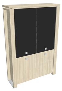 Vysoká skříň Verno+ 140 x 46 x 210 cm, kombinované dveře, akát / černá