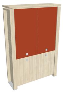 Vysoká skříň Verno+ 140 x 46 x 210 cm, kombinované dveře, akát / oranžová
