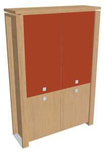 Vysoká skříň Verno+ 140 x 46 x 210 cm, kombinované dveře, dub světlý / oranžová