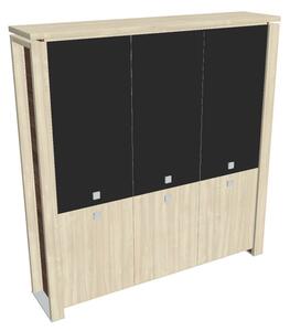 Vysoká skříň Verno+ 200 x 46 x 210 cm, kombinované dveře, akát / černá