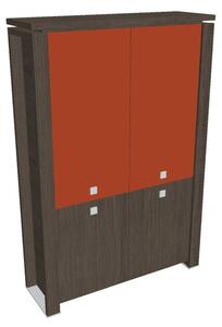 Vysoká skříň Verno+ 140 x 46 x 210 cm, kombinované dveře, dub antracit / oranžová