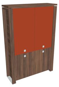 Vysoká skříň Verno+ 140 x 46 x 210 cm, kombinované dveře, ořech / oranžová