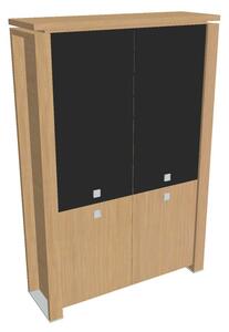 Vysoká skříň Verno+ 140 x 46 x 210 cm, kombinované dveře, dub světlý / černá