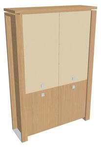 Vysoká skříň Verno+ 140 x 46 x 210 cm, kombinované dveře, dub světlý / vanilka
