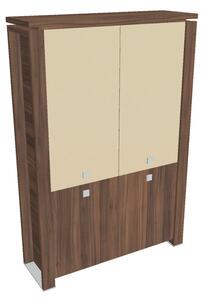 Vysoká skříň Verno+ 140 x 46 x 210 cm, kombinované dveře, ořech / vanilka