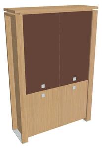 Vysoká skříň Verno+ 140 x 46 x 210 cm, kombinované dveře, dub světlý / hnědá