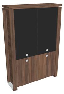 Vysoká skříň Verno+ 140 x 46 x 210 cm, kombinované dveře, ořech / černá