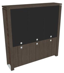 Vysoká skříň Verno+ 200 x 46 x 210 cm, kombinované dveře, dub antracit / černá