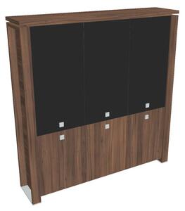 Vysoká skříň Verno+ 200 x 46 x 210 cm, kombinované dveře, ořech / černá