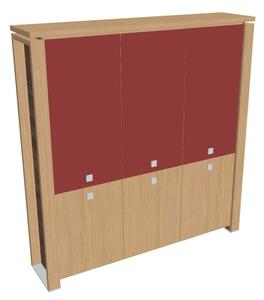 Vysoká skříň Verno+ 200 x 46 x 210 cm, kombinované dveře, dub světlý / červená