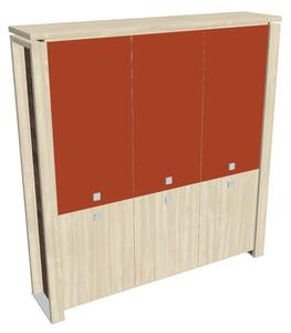 Vysoká skříň Verno+ 200 x 46 x 210 cm, kombinované dveře, akát / oranžová