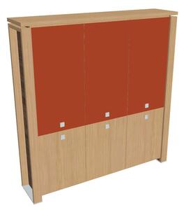 Vysoká skříň Verno+ 200 x 46 x 210 cm, kombinované dveře, dub světlý / oranžová