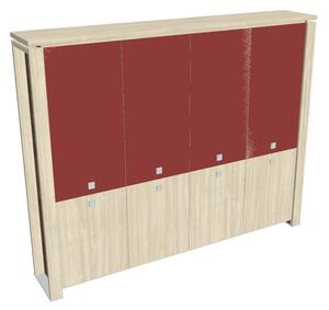 Vysoká skříň Verno+ 260 x 46 x 210 cm, kombinované dveře, akát / červená