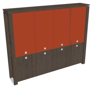 Vysoká skříň Verno+ 260 x 46 x 210 cm, kombinované dveře, dub antracit / oranžová