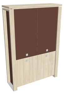 Vysoká skříň Verno+ S 140 x 46 x 210 cm, kombinované dveře, akát / hnědá