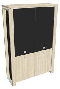 Vysoká skříň Verno+ S 140 x 46 x 210 cm, kombinované dveře, akát / černá