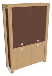 Vysoká skříň Verno+ S 140 x 46 x 210 cm, kombinované dveře, dub světlý / hnědá
