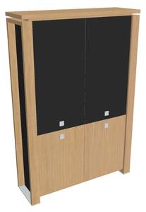 Vysoká skříň Verno+ S 140 x 46 x 210 cm, kombinované dveře, dub světlý / černá