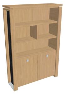 Vysoká skříň Verno+ S 140 x 46 x 210 cm, s regálem, dub světlý / černá