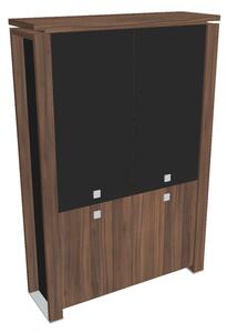 Vysoká skříň Verno+ S 140 x 46 x 210 cm, kombinované dveře, ořech / černá