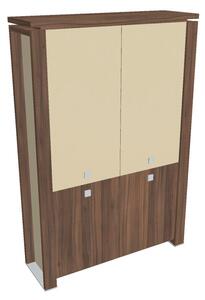 Vysoká skříň Verno+ S 140 x 46 x 210 cm, kombinované dveře, ořech / vanilka