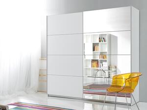 Bílá šatní skříň s posuvnými dveřmi a zrcadly na boku BETA šířka 220 cm