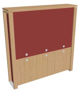 Vysoká skříň Verno+ S 200 x 46 x 210 cm, kombinované dveře, dub světlý / červená