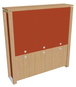 Vysoká skříň Verno+ S 200 x 46 x 210 cm, kombinované dveře, dub světlý / oranžová