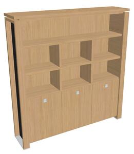 Vysoká skříň Verno+ S 200 x 46 x 210 cm, s regálem, dub světlý / černá