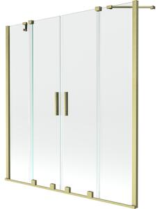 Mexen Velar Duo, 2-křídlová posuvná vanová zástěna 140 x 150 cm, 8mm čiré sklo, zlatý matný profil, 896-140-000-02-55